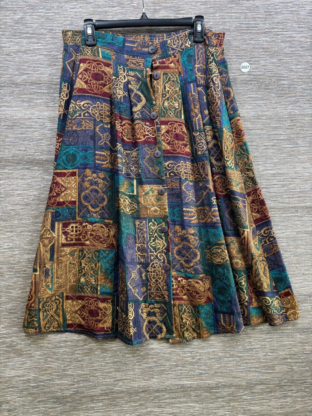Bobbie Brooks Abstract Print Maxi Skirt Womens Size S Button Front Elastic Waist